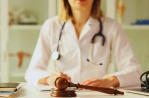 Doctor in front of gavel to show Skiber Law gets clients justice